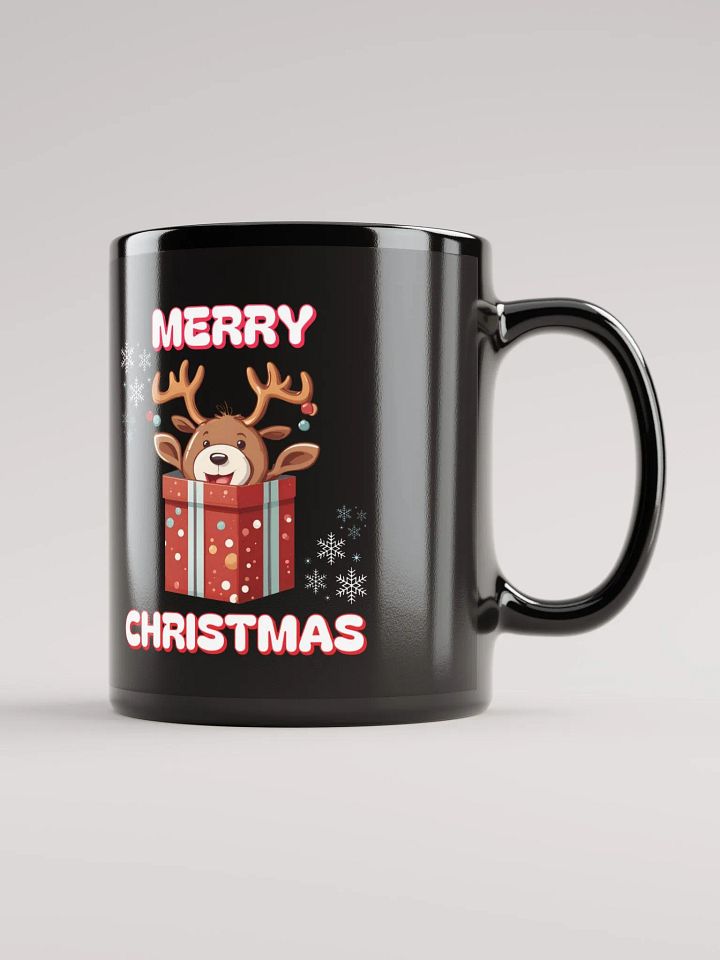 Adorable Baby Reindeer Wishing All A Merry Christmas Black Mug product image (2)