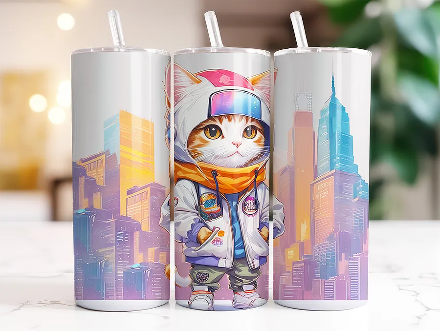 Cute City Kitty Cat 20 oz Skinny Stainless Steel Tumbler - v4 product image (2)