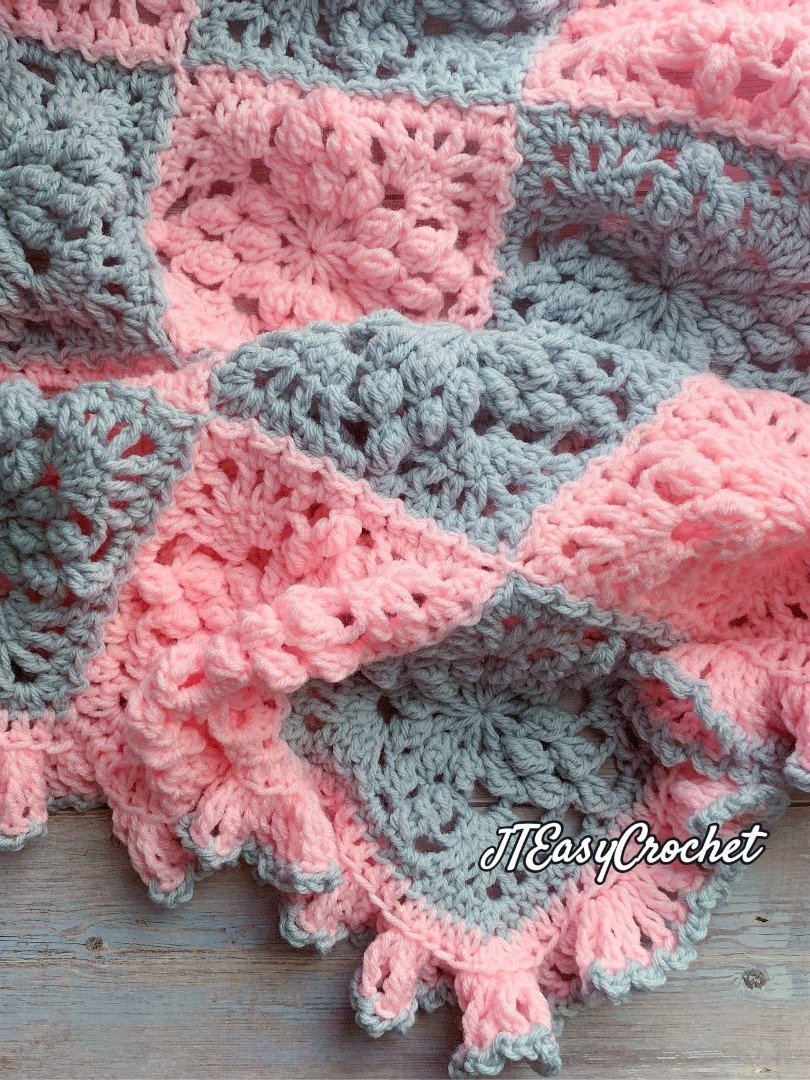 Large Granny Square Baby Blanket CROCHET PATTERN, 3D Textured Throw Blanket Vintage Style product image (11)