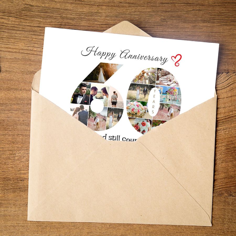 60 Year Anniversary Photo Card Editable Canva Template product image (2)