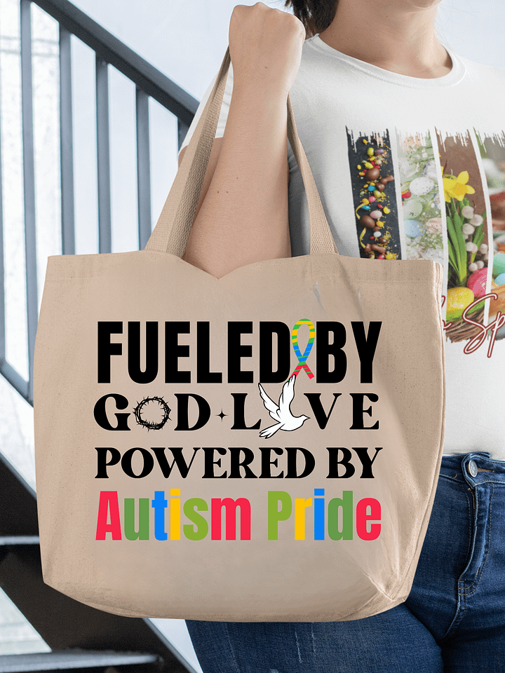 Fueled By God, Powered By Autism Pride, Autism Eco Tote Bag - Cream product image (1)