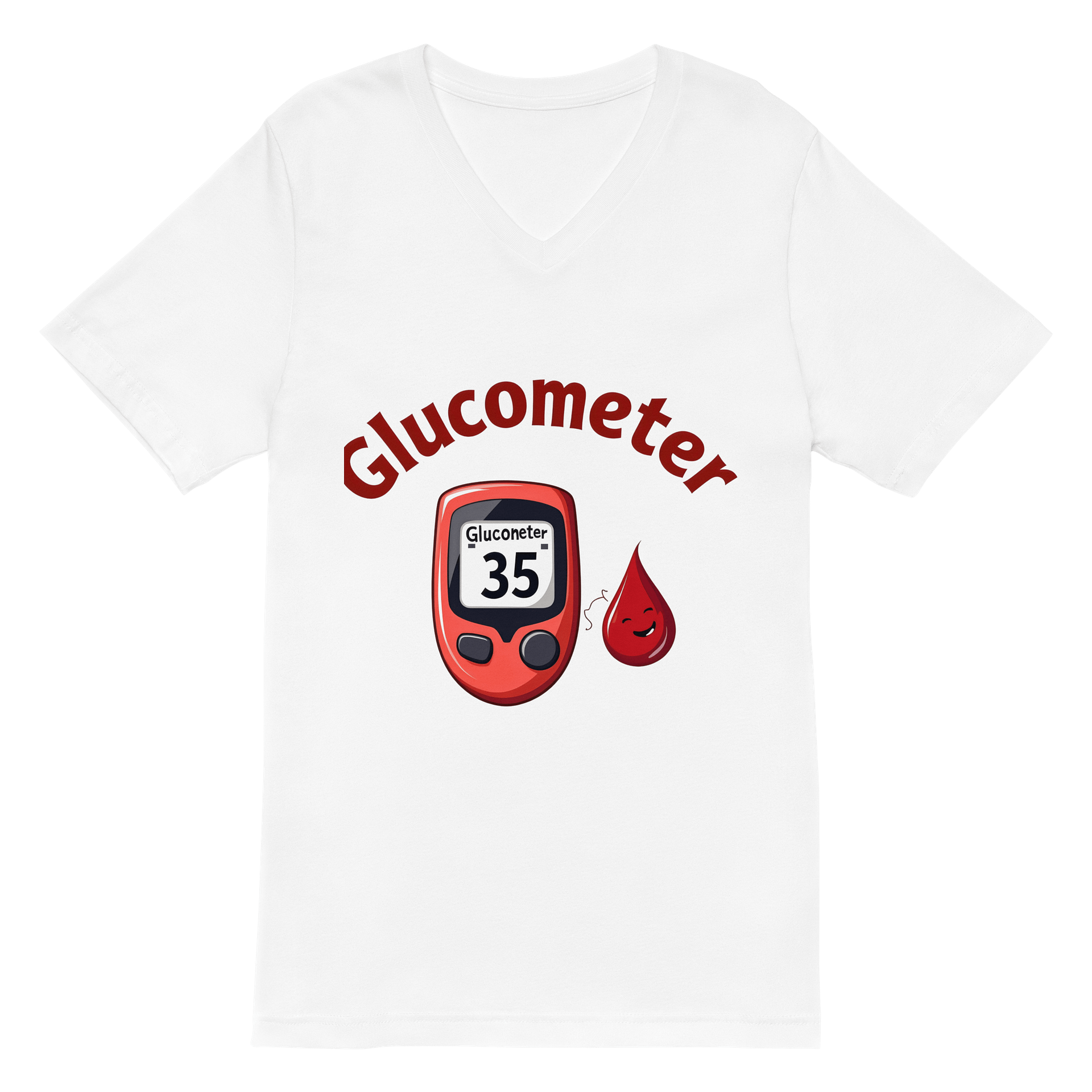 Happy Glucometer Red V-Neck Tee product image (2)
