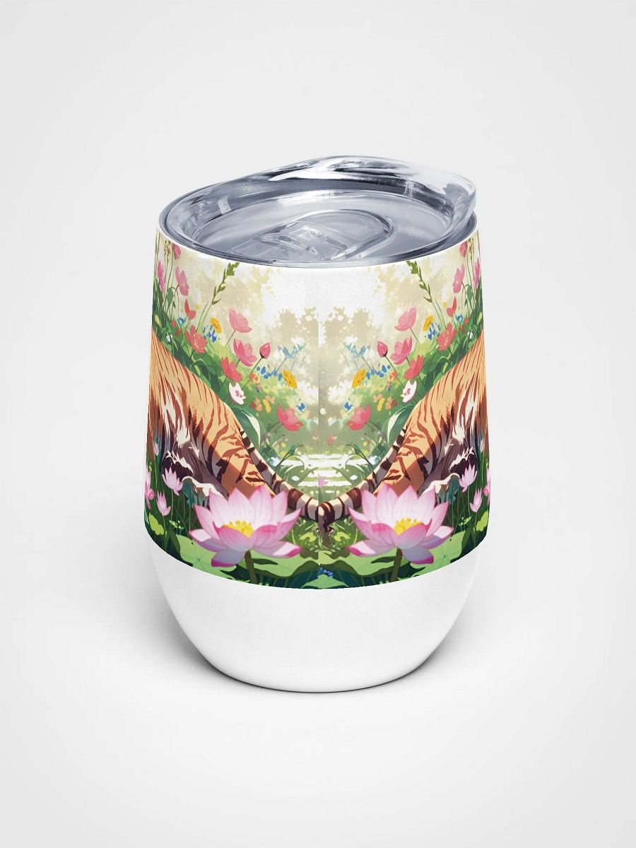 Majestic Tiger in Lotus Flowers 12 Oz Wine Tumbler – Bold Watercolor Tiger & Lotus Design product image (3)