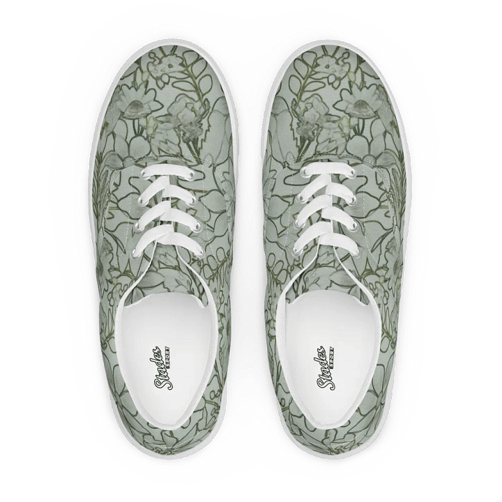Line art Light Green and Darkgreen Floral/Women's Lace-Up Canvas Shoes by Allcolor product image (1)