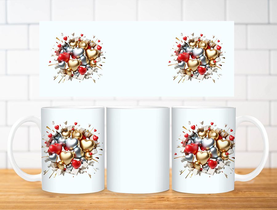 Heart Collage Mug Sublimation Design, 11oz & 20oz Mug Template, Mug Wrap Template PNG, Digital Download product image (2)