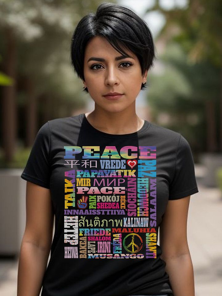 Cool Colorful Peace Gifts Worldwide Words for Peace Symbol T-Shirt product image (1)
