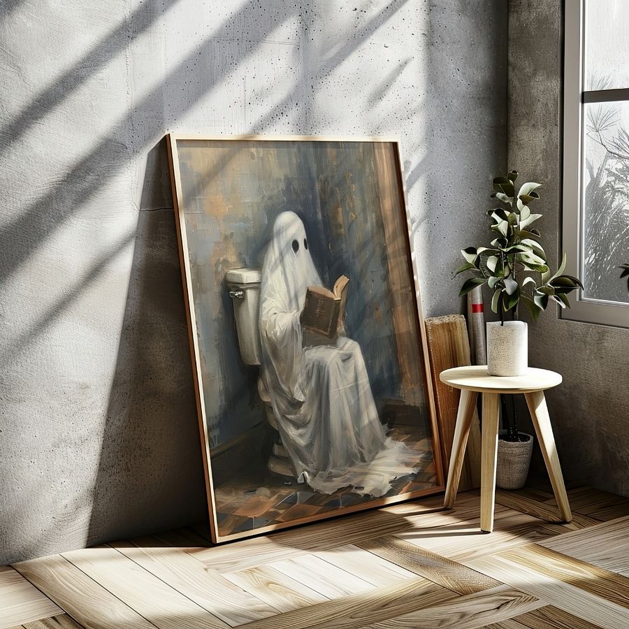 Ghost Reading a Book in Toilet Halloween Bathroom Wall Art Print product image (21)
