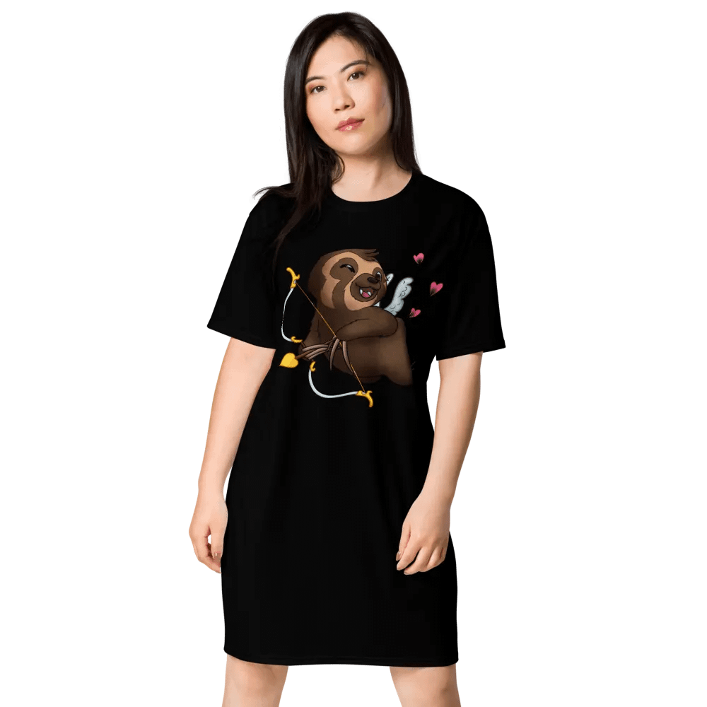 Black Cupid Sloth Love T-Shirt Dress product image (1)