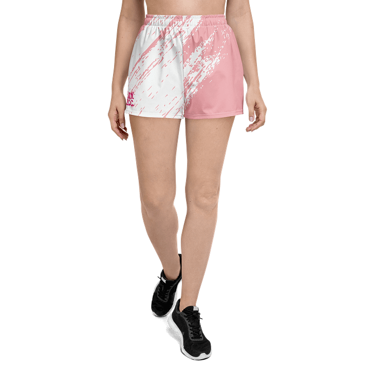 Women's | BRN.2C.C.™ Athletic Shorts | Pink Logo on Pink & White Splash | Sporty Coastal Style | High-Waisted Fit product image (1)