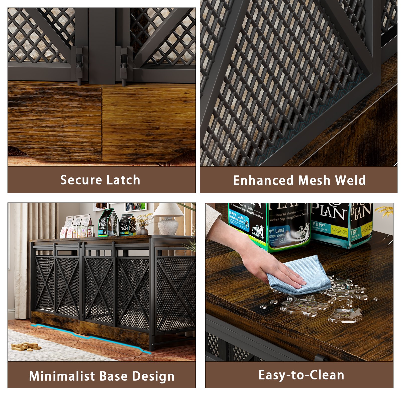 78 Inch Double Dog Crate Furniture, Extra Large Dog Kennel Indoor for Medium Large 2 Dogs, Heavy Duty Dog Cage Chew-Resistant Steel and Wooden Pet House with Removable Divider (Brown) product image (4)