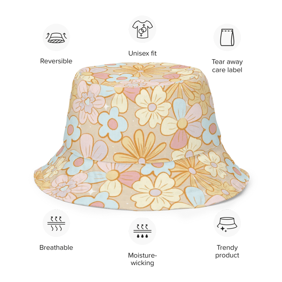 Retro Flowers Cream Reversible Bucket Hat product image (8)