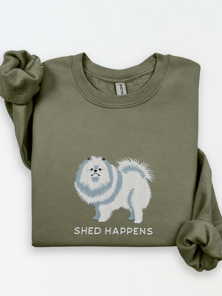 Shed Happens Sweatshirt (Embroidered) of a Pomeranian(White) product image (1)
