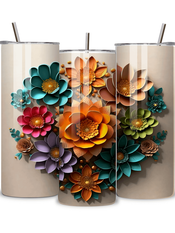 Floral Bloom 20oz Skinny Tumbler with Metal Straw – Vibrant Multicolor Flower Design – Double-Walled Insulated Stainless Steel Tumbler Gift for Flower Lovers and Nature Enthusiasts product image (2)