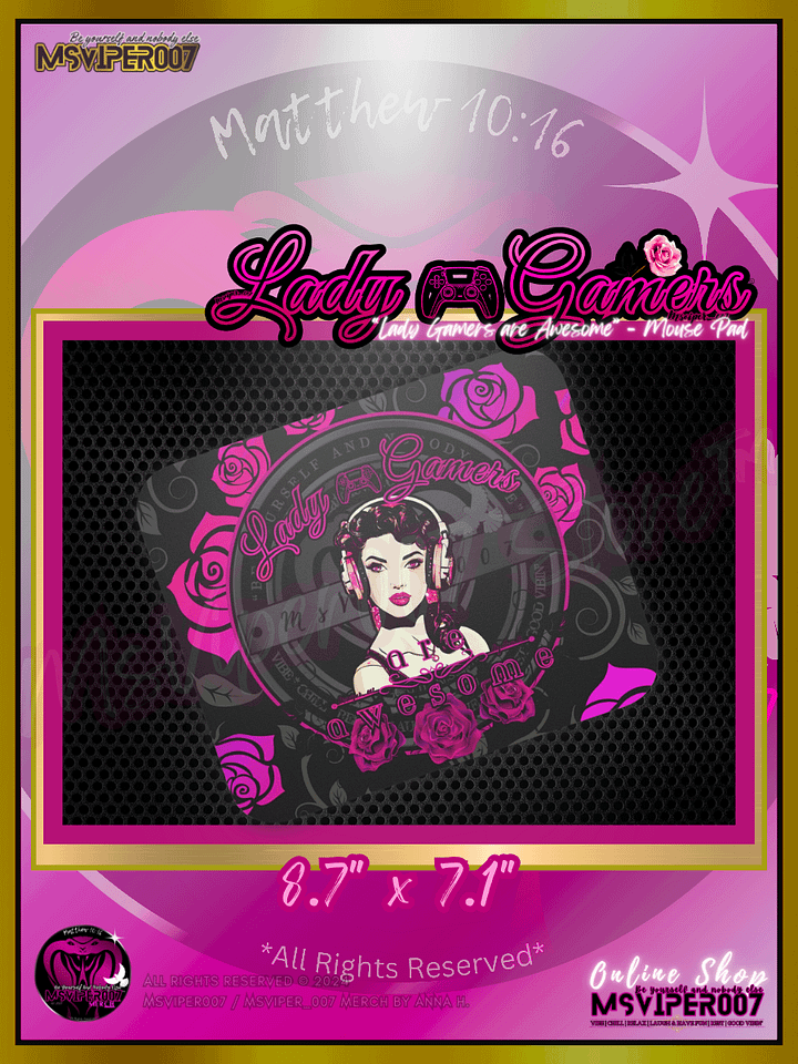 Computer Mouse Pad - MsViper007's "Lady Gamers Are Awesome™ [black/pink rose theme | V3]" Computer Mouse Pad product image (2)