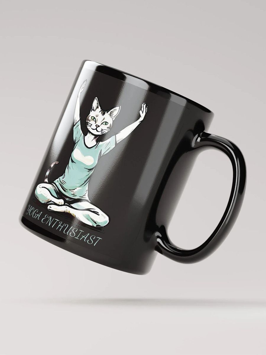 Funny Yoga Cat Black Glossy Mug for Yoga Enthusiasts - Cute Yoga Pose Cat Mug - Perfect Gift for Cat Lovers and Yoga Fans product image (2)