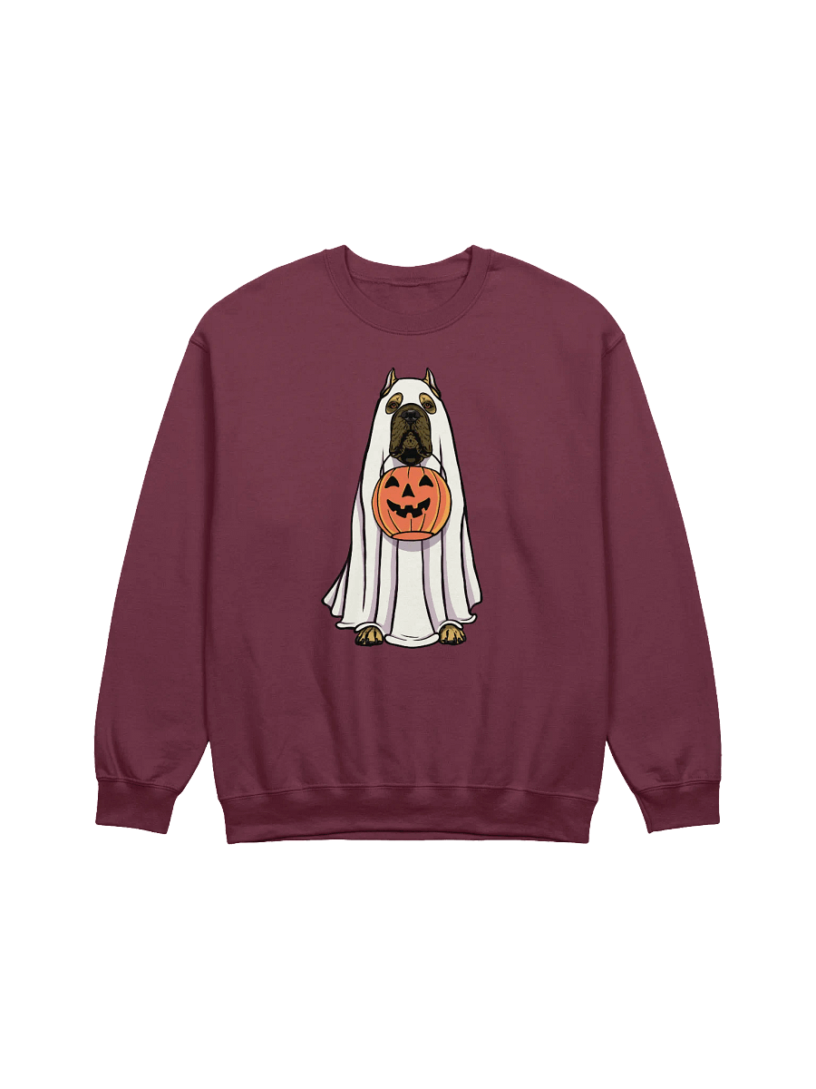 Funny Halloween Cane Corso(Fawn) Sweatshirt | Funny Cane Corso Wearing a Ghost Costume and Holding a Pumpkin Basket product image (12)