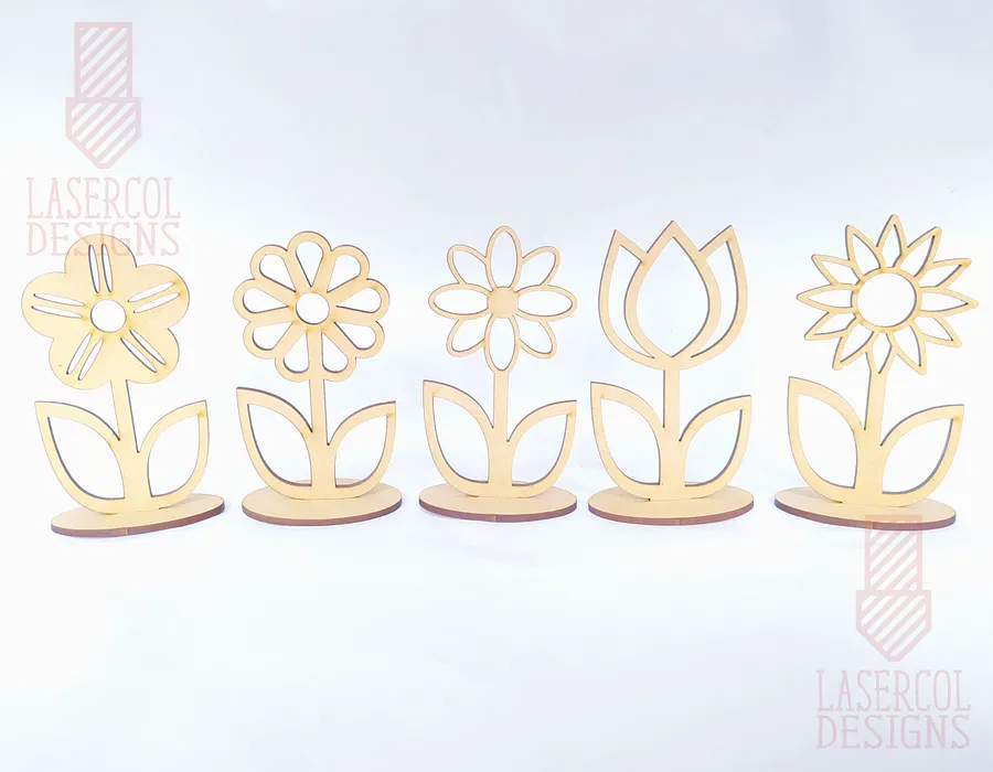 Flowers - Set 3 - (Two Sizes, Five Styles)- Laser Cut Files product image (9)