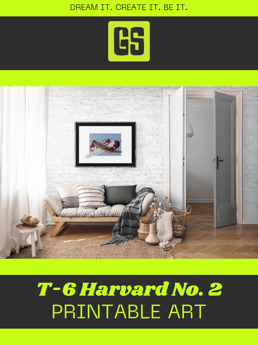 T-6 Harvard No 2 Printable Aviation Wall Art with Blue and White Background product image (3)