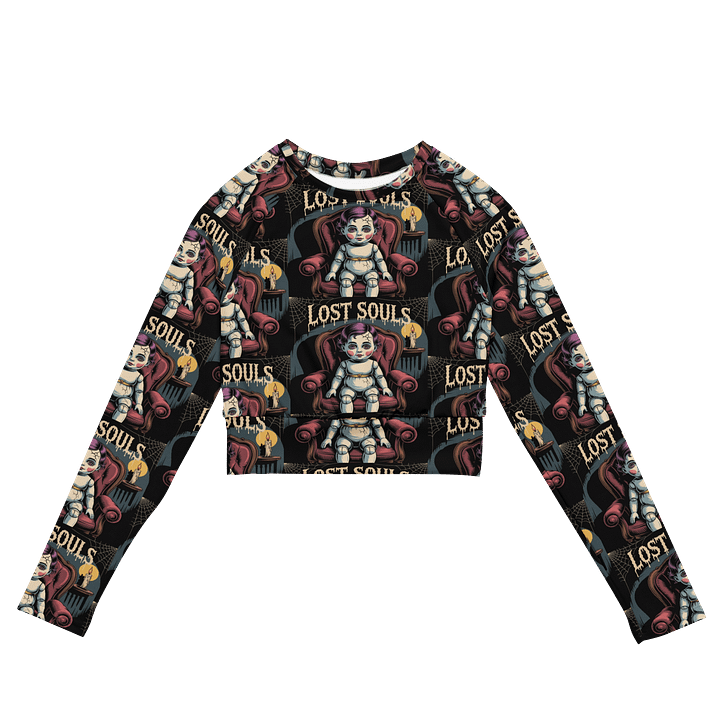 Midnight Veil Designs Gothic All-Over Print Long Sleeve Crop Top - Lost Souls Black product image (2)
