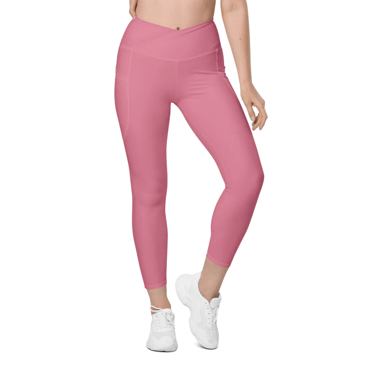 Plain Dusty Pink Light Summer Women's High Waisted Premium Crossover Leggings with Pockets by Treasure Pie product image (2)
