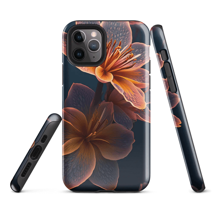 Tough Phone Case for iPhone® - Orange Luminescent Flowers - Floral Design product image (1)