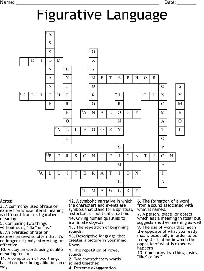 Figurative Language Crossword Puzzle with Answer Key product image (3)