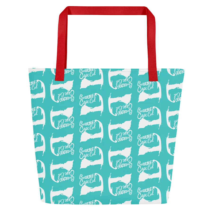 BOURNE to Cape Cod™ | Large Tote Bag with Pocket | Coastal Classic | All-Over Logo Print | White Logo Repeat on Dark Turquoise product image (2)