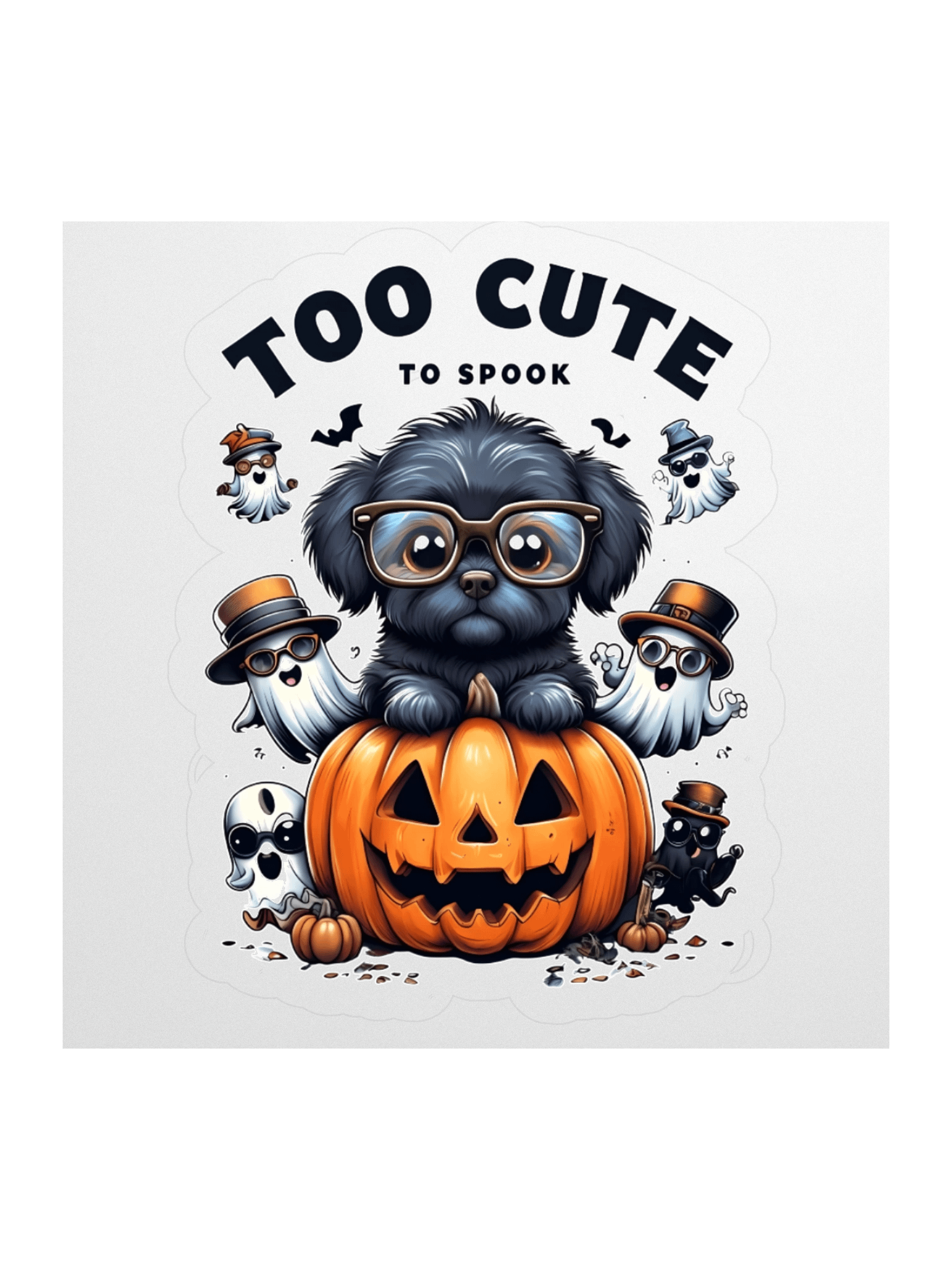 "Too Cute To Spook" Halloween Dog Vinyl Sticker | Waterproof Ghost & Pumpkin Decal for Laptops, Water Bottles product image (3)