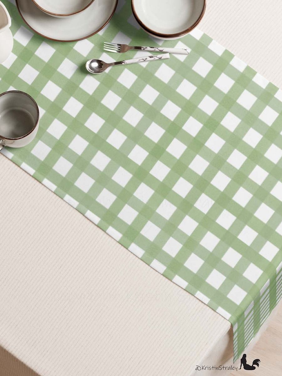 Green Gingham Checker on White Table Runner product image (4)