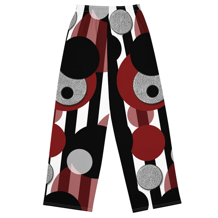 Black White Red Stripes Dots Pattern Wideleg Pants product image (1)