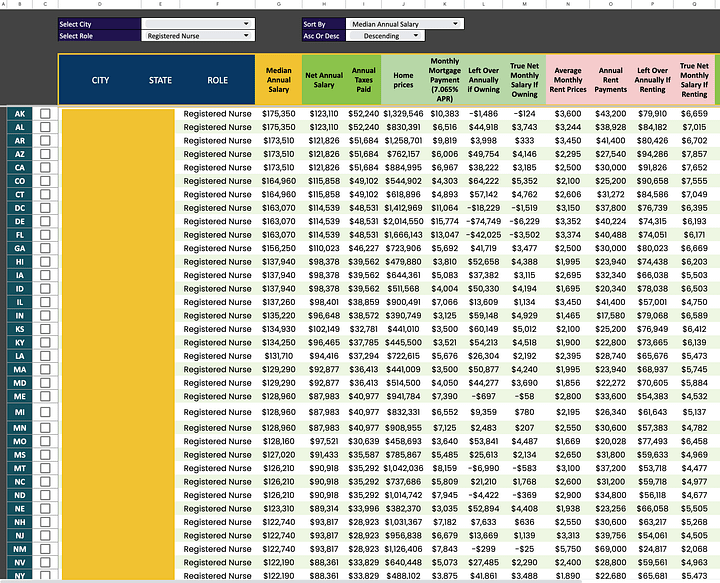 Rent vs Buy Nursing Wages With COL Adjustments product image (2)