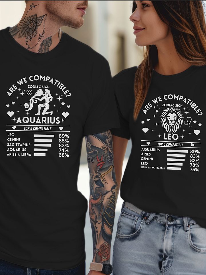 Aquarius Zodiac Sign Romantic Compatibility T-Shirt - Dark Comfort Colors 1717 product image (2)