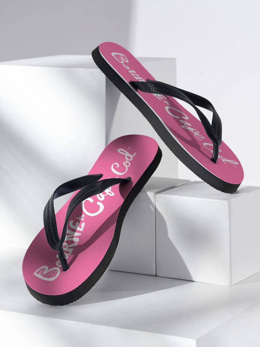 BOURNE to Flip Flop™ | Cape Cod Vibes for Your Soles | Horizontal Logo Sandals | White Logo on Brilliant Rose product image (2)
