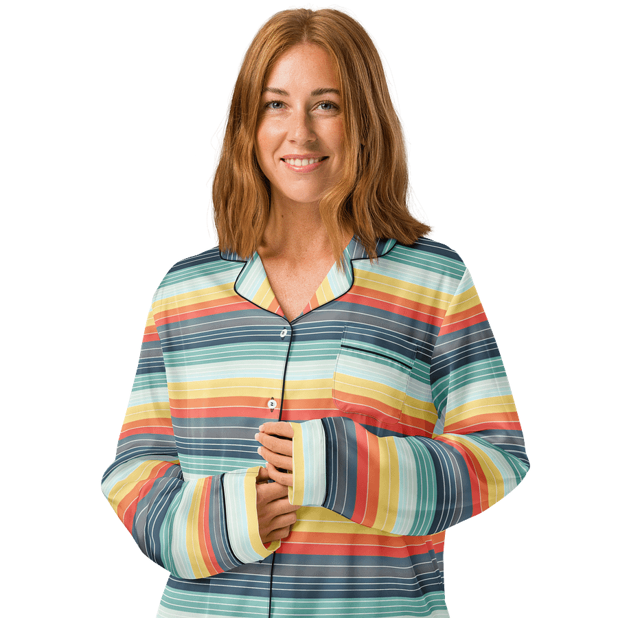 Stripey Long Sleeve Pajama Top in 70's Color Gradient product image (4)