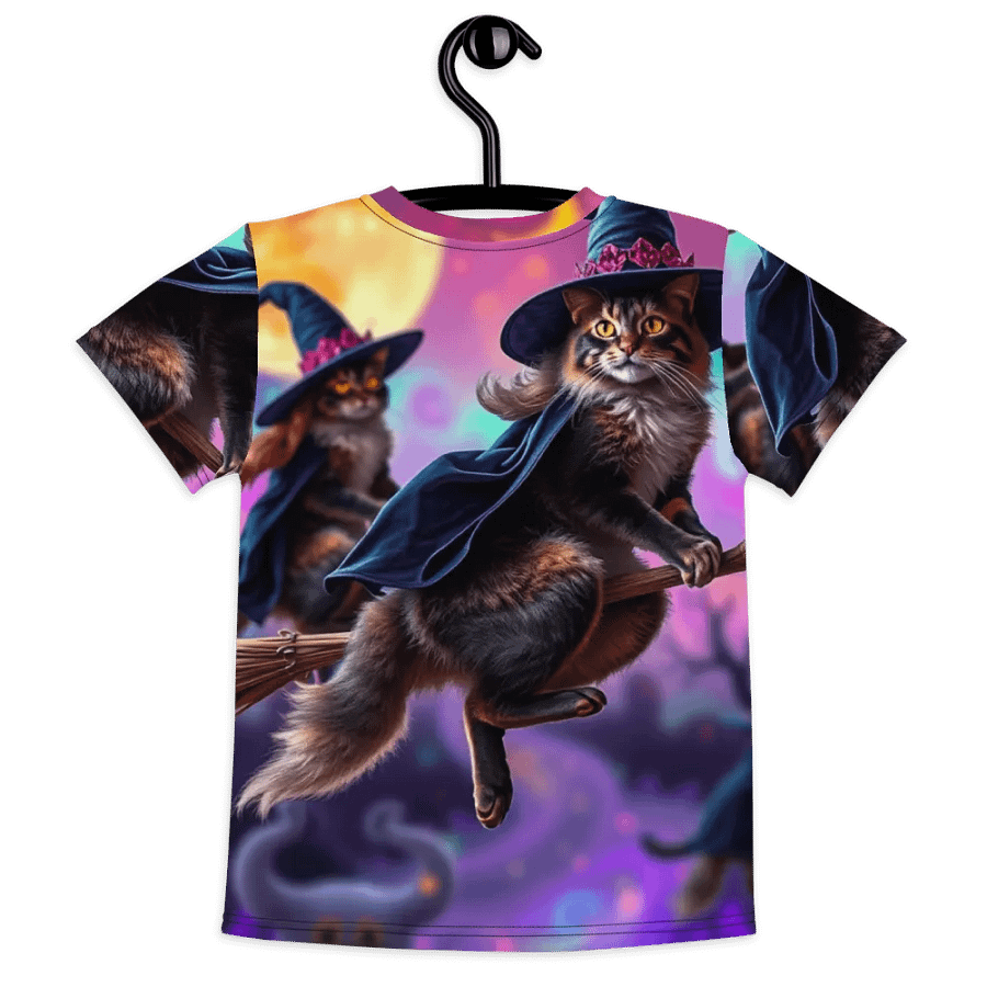 Cat Broom Crew Kids T Shirt product image (7)
