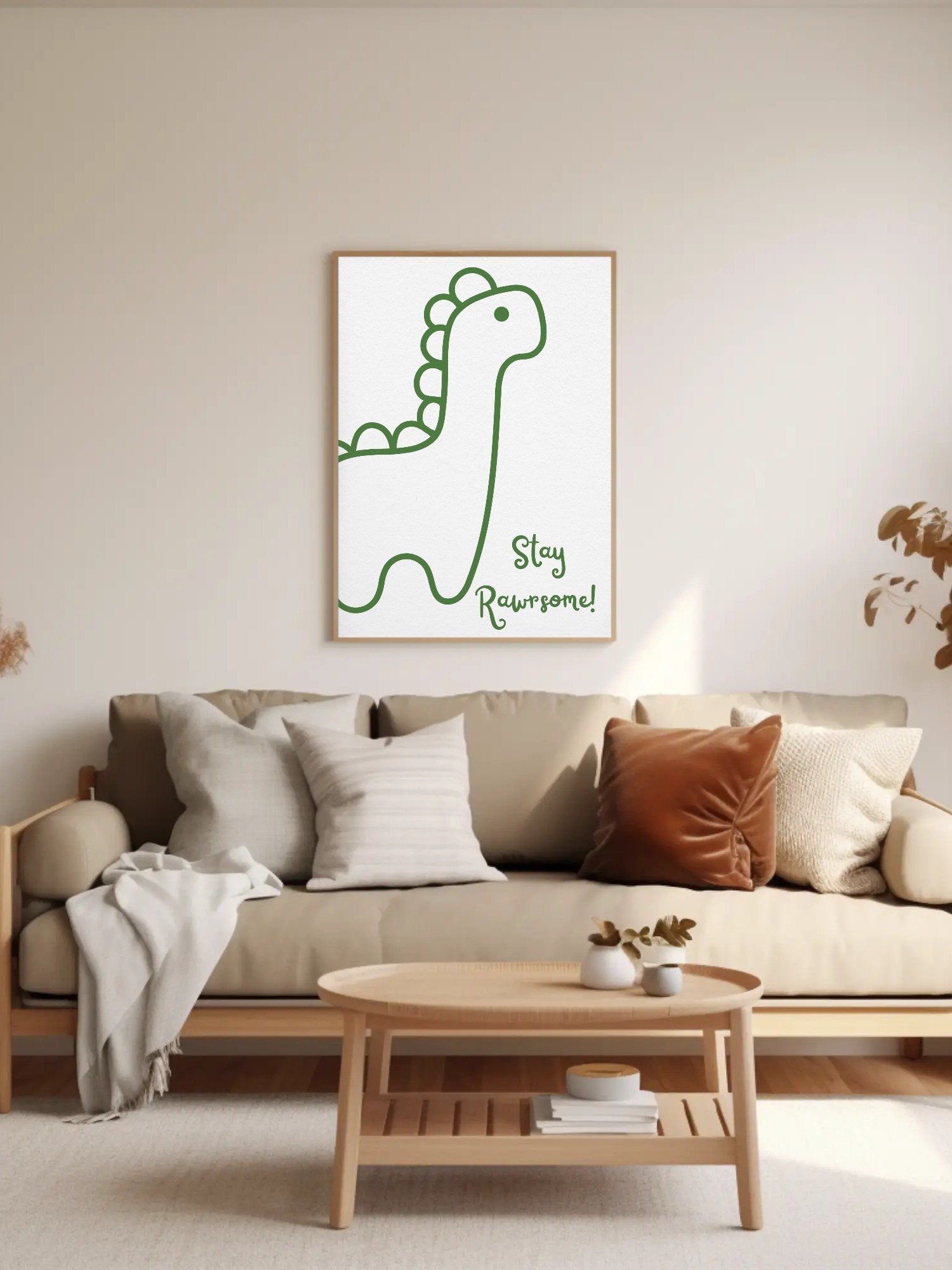 Stay Rawsome Dinosaur Wall Art - Cute Minimalist Dino Print, Motivational Kids Room Decor, Fun Nursery Poster, Playroom Dinosaur Art product image (4)