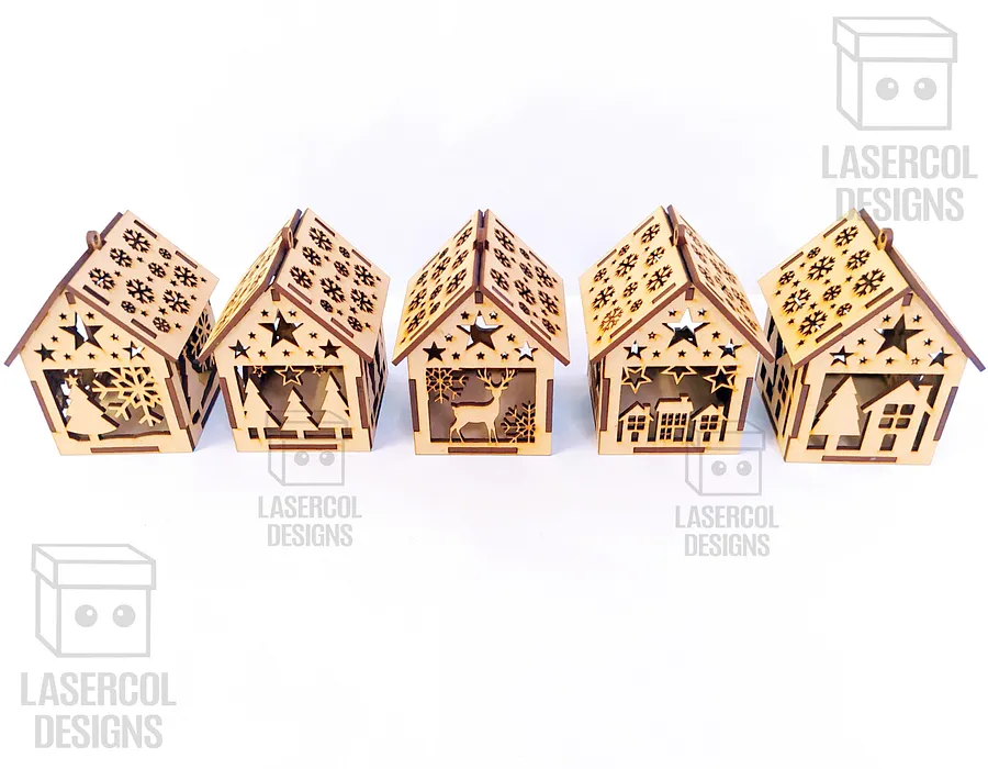 Christmas House Ornaments Set 4 (2 Sizes, 5 Styles) - Laser Cut Files product image (3)