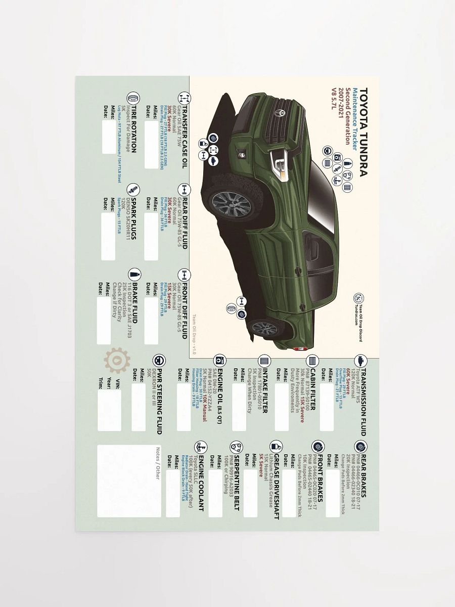 2nd Gen Tundra Maintenance Tracker - Spruce product image (5)