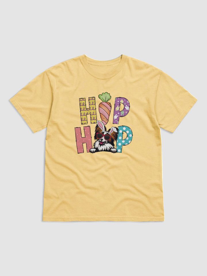 Hip Hop Easter Papillon T-Shirt | Cute Easter Day Papillon Wearing Bunny Ears and Sunglasses product image (2)