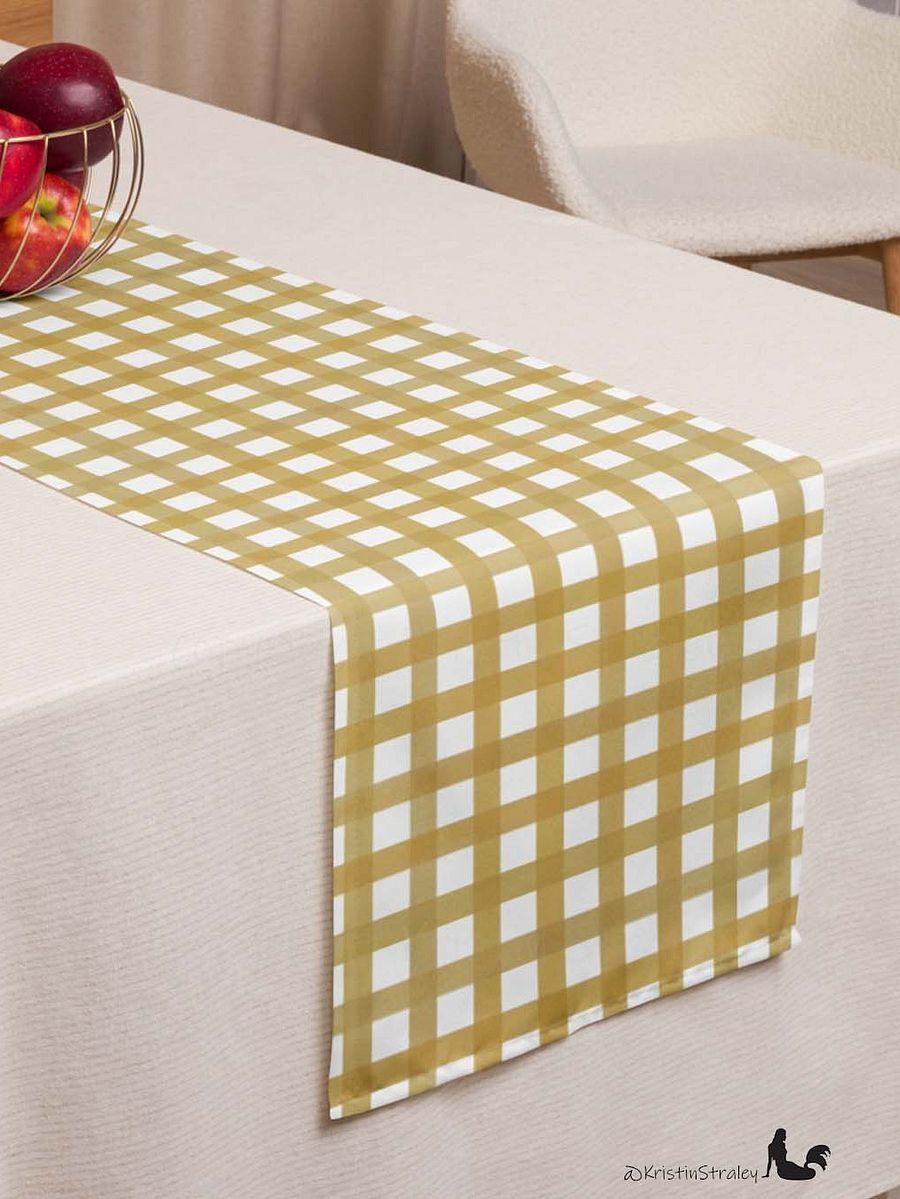 Mustard Yellow Gingham on White Table Runner product image (3)
