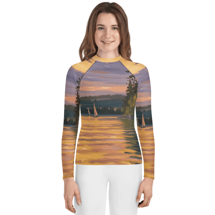 Sunset Lake Sailing, Unisex Youth Rash Guard product image (1)