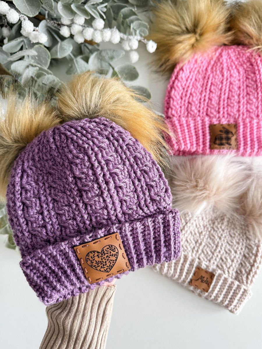 Double PomPom Cuddle Cables Beanie Crochet Pattern product image (5)