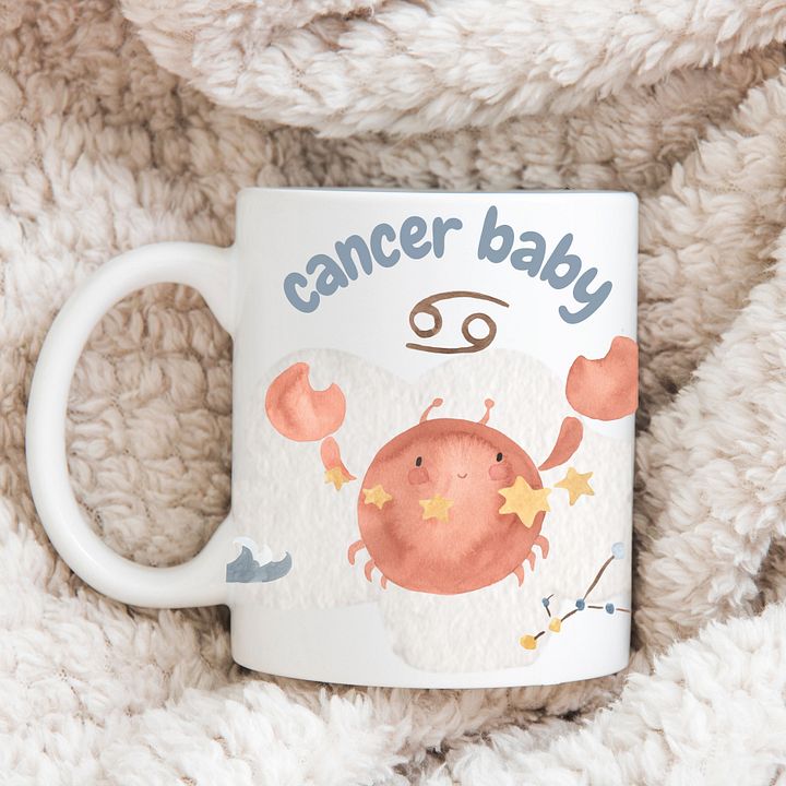 Cancer Baby June 22- July 22 WHITE GLOSSY MUG Baby Gift, New Mom Gift, Fun Astrology Gift product image (1)