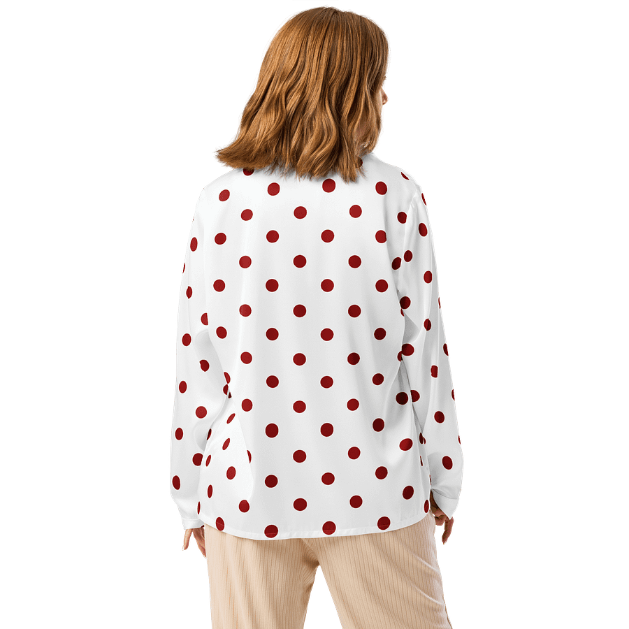 Red Polka Dots on White Women's Long Sleeve Pajama Top product image (2)