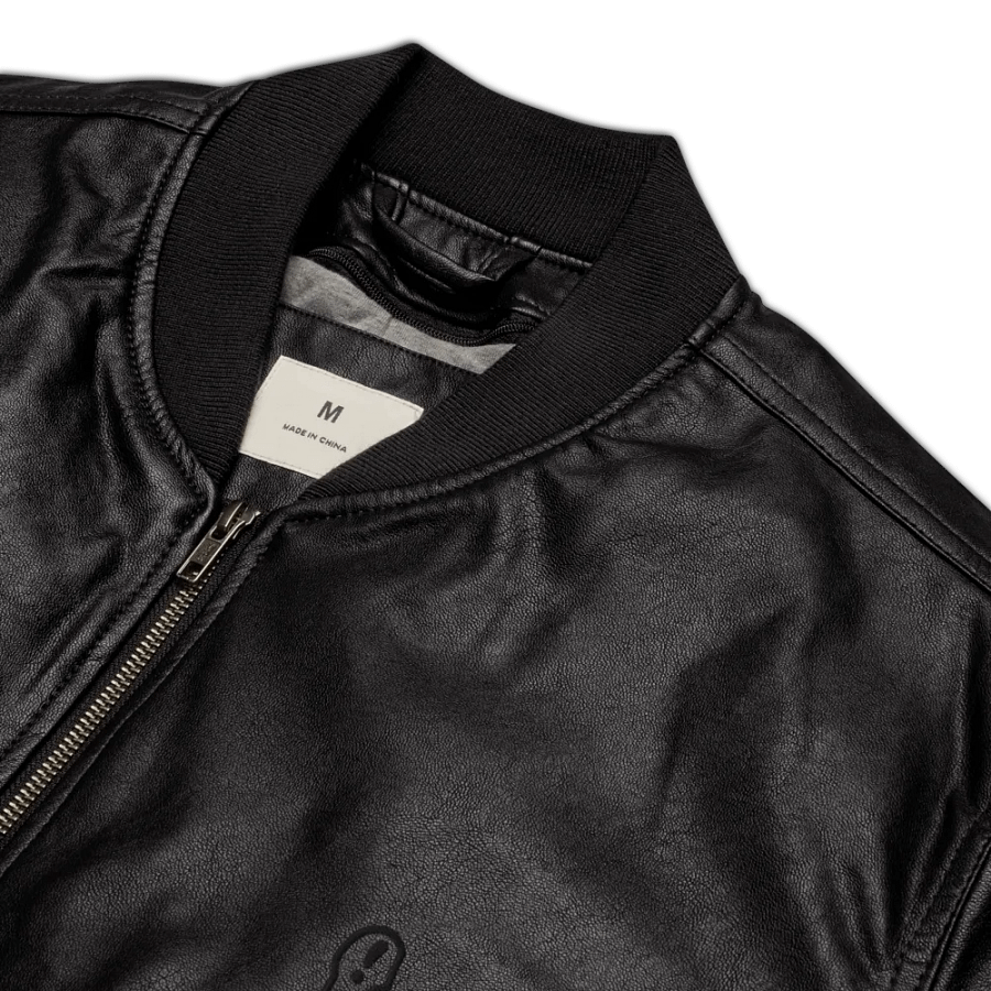 EXCLAIMING MENTALLY (sm. design) monochrome black faux leather jacket product image (8)