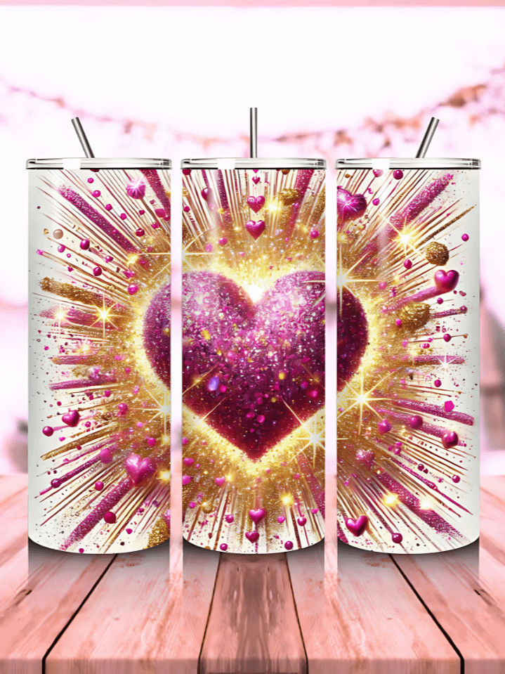 Pink Heart Valentine 20oz Skinny Tumbler Wrap – Romantic Pink Heart Sublimation PNG – Instant Digital Download – 300 DPI product image (1)