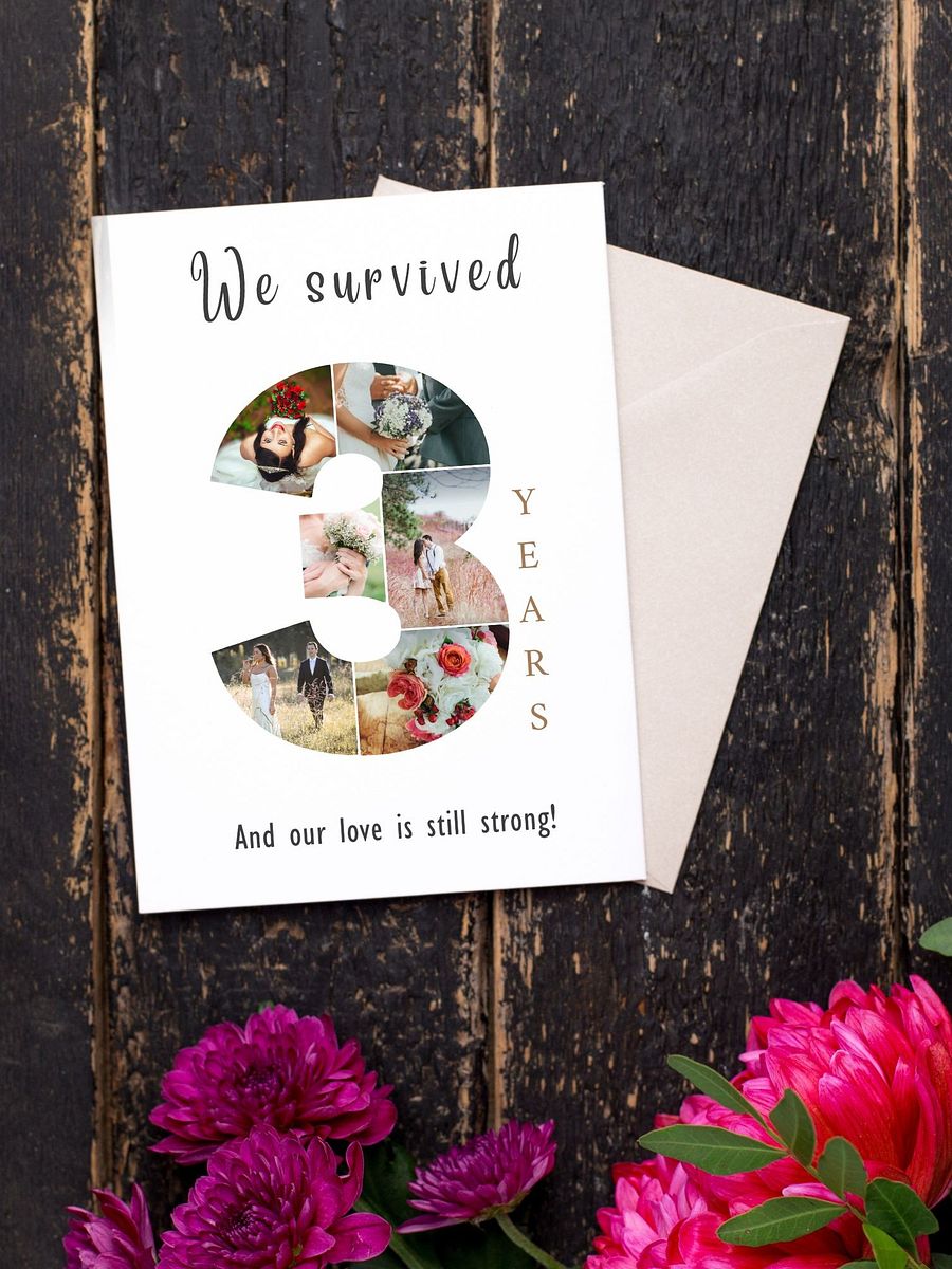 3 Year Anniversary Photo Card Editable Canva Template product image (3)