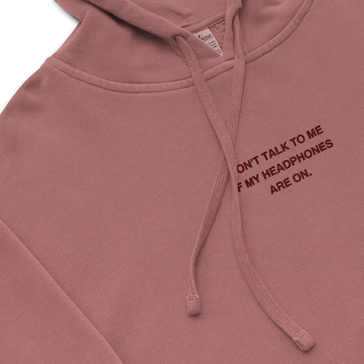 HEADPHONES ON (maroon) embroidered pigment hoodie product image (1)