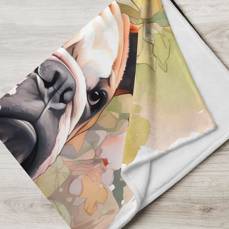 Floral Animal Bulldog with Flowers Hibiscus Dog Lover Throw Blanket product image (6)