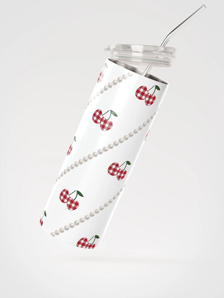 White Gingham Cherry Stainless Steel Tumbler With Pearl Accents product image (4)